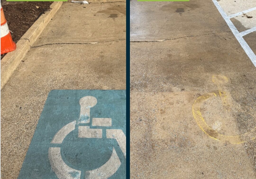 Before  after graffiti removal to handicapped parking space in chattanooga tn by qualitypro power washing