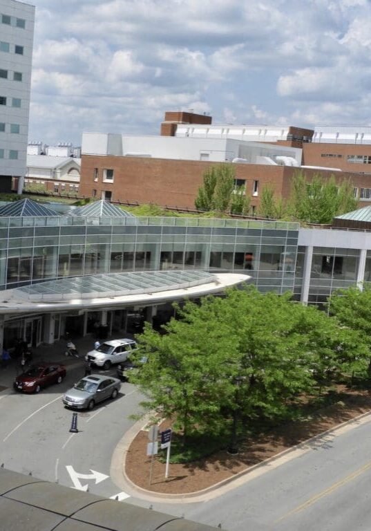 View of front entrance at hospital 