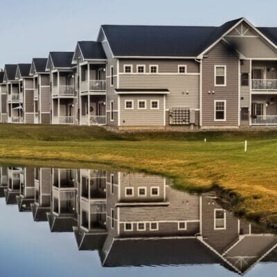 Modern apartment complex after cleaning 