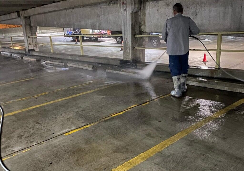 Parking garage pressure washing in chattanooga tn by qualitypro power washing